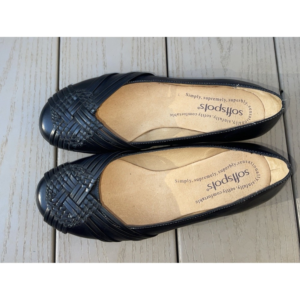 Softwalk Shoesโ Womens 8M Sonoma Weave Ballet Flats S2416-001 Black Leather